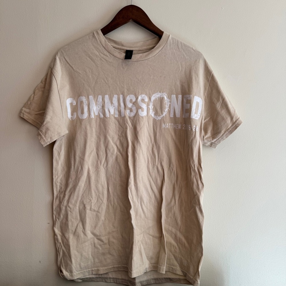 Commissioned Christian Religious T-Shirt Gildan Heavy Cotton Crewneck Beige